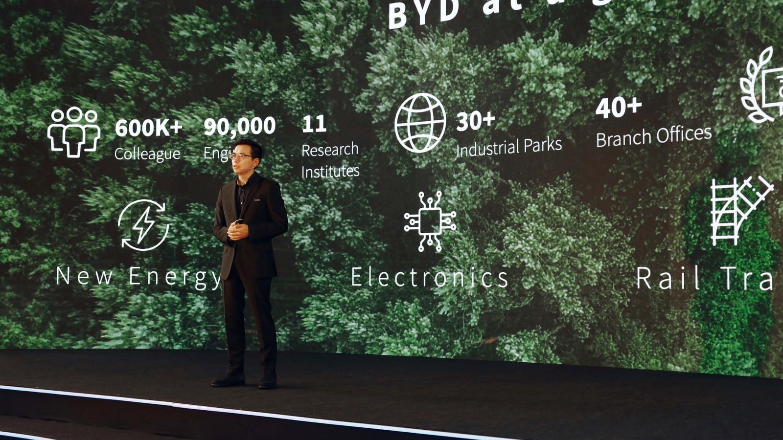 Brian YANG, помощник генерального менеджера BYD Europe, выступает на мероприятии по случаю запуска BYD в Турции
